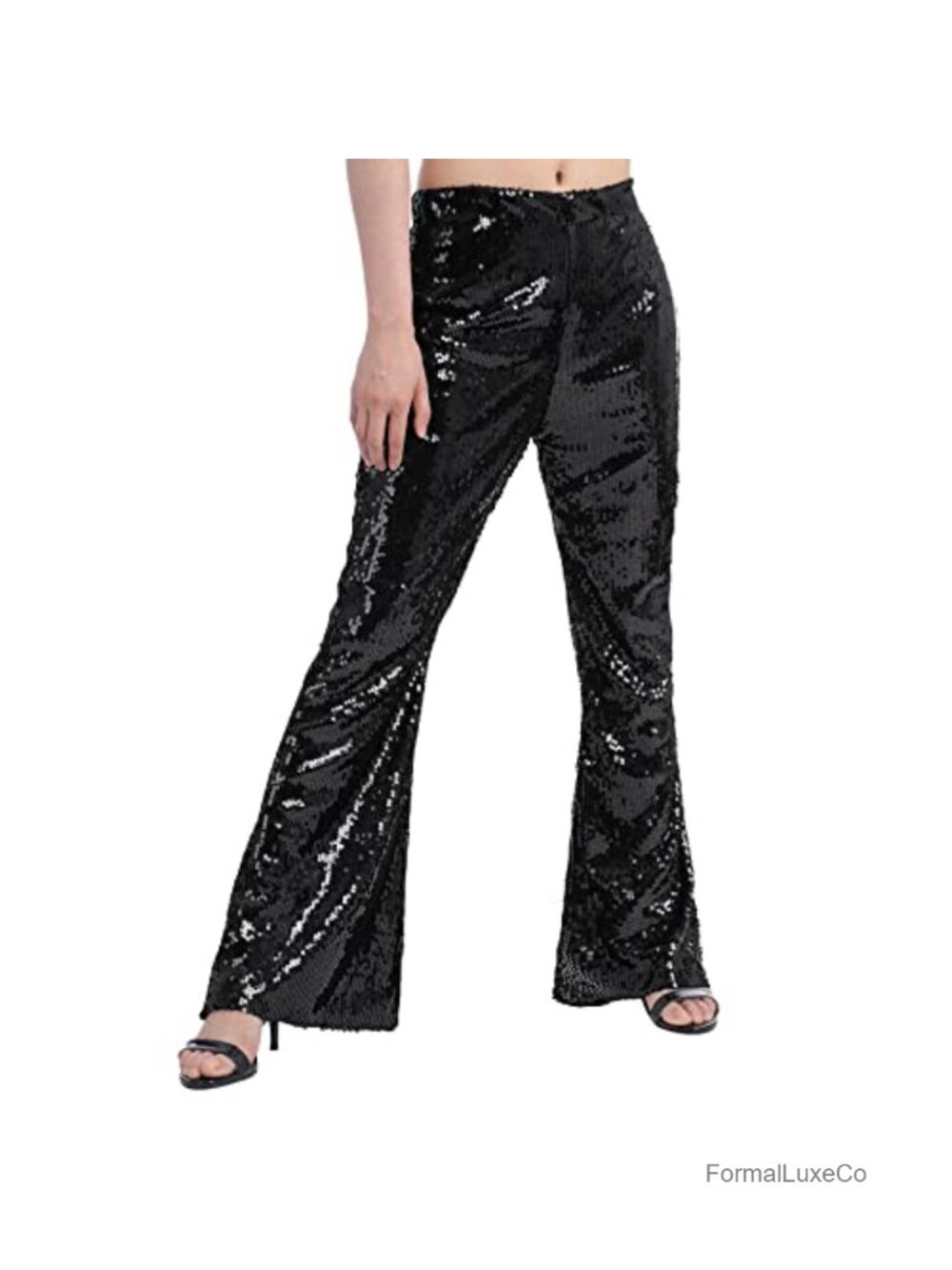 ODIZLI Womens High Waist Sequin Sparkle Flared Pants